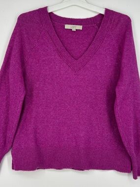 Loft Womens Medium Pullover Sweater Magenta Purple V-Neck Long Sleeves